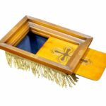 Карнавка (таця) для збирання грошей (дерево+тканина) синя
