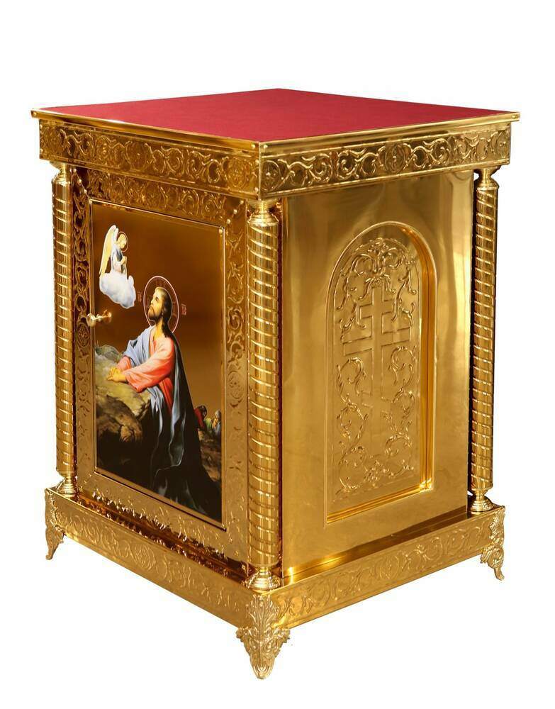 Жертвенник чеканки с иконой на булате (на литых ножках)